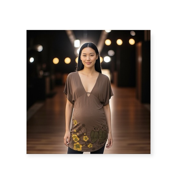 new Lure Fashion Keepsake 𑁍 Floral Owl Stretch Jersey Knit Dress 𑁍 Latte Large - Picture 15 of 16